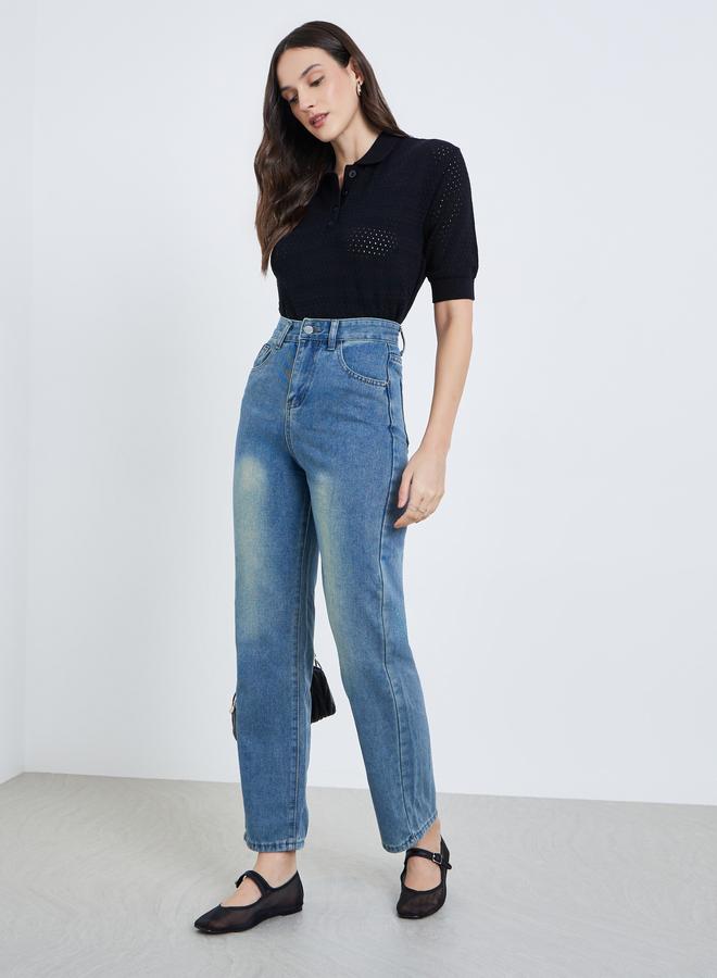 ستايلي جينز بأرجل واسعة ولون باهت - Image 1